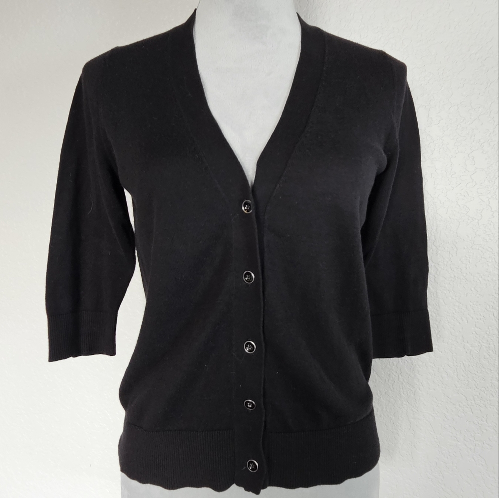 Womens S Cotton Nylon Cashmere Cardigan 3/4 Sleeve Sweater Black